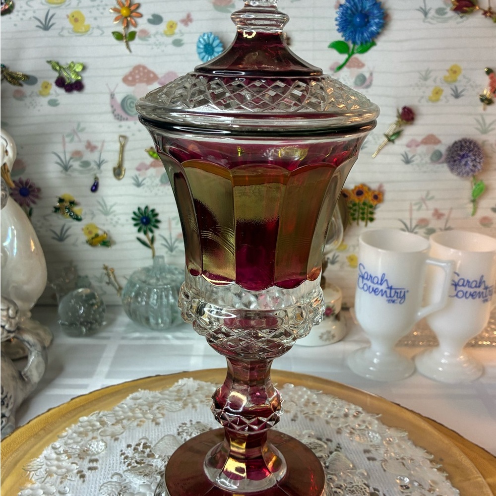 Vintage ruby red urn with Lid